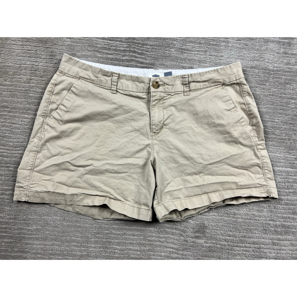 Old Navy Shorts Women 12 Beige Khaki Chino Flat Front Cotton Blend Casual Summer